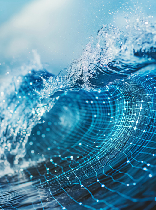 Futuristic digital wave energy flow in blue abstract background