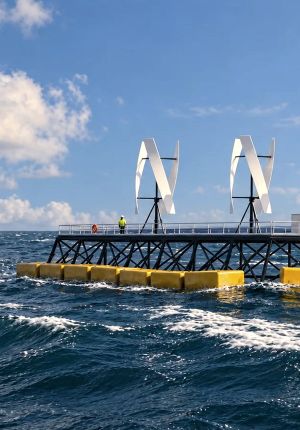 An offshore marine energy testing platform equipped with vertical-axis wind turbines